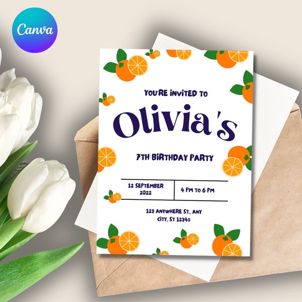 Sweet Orange Birthday Party Invitation, Orange Party, orange theme birthday invitation, Editable Invitation Instant Download Template