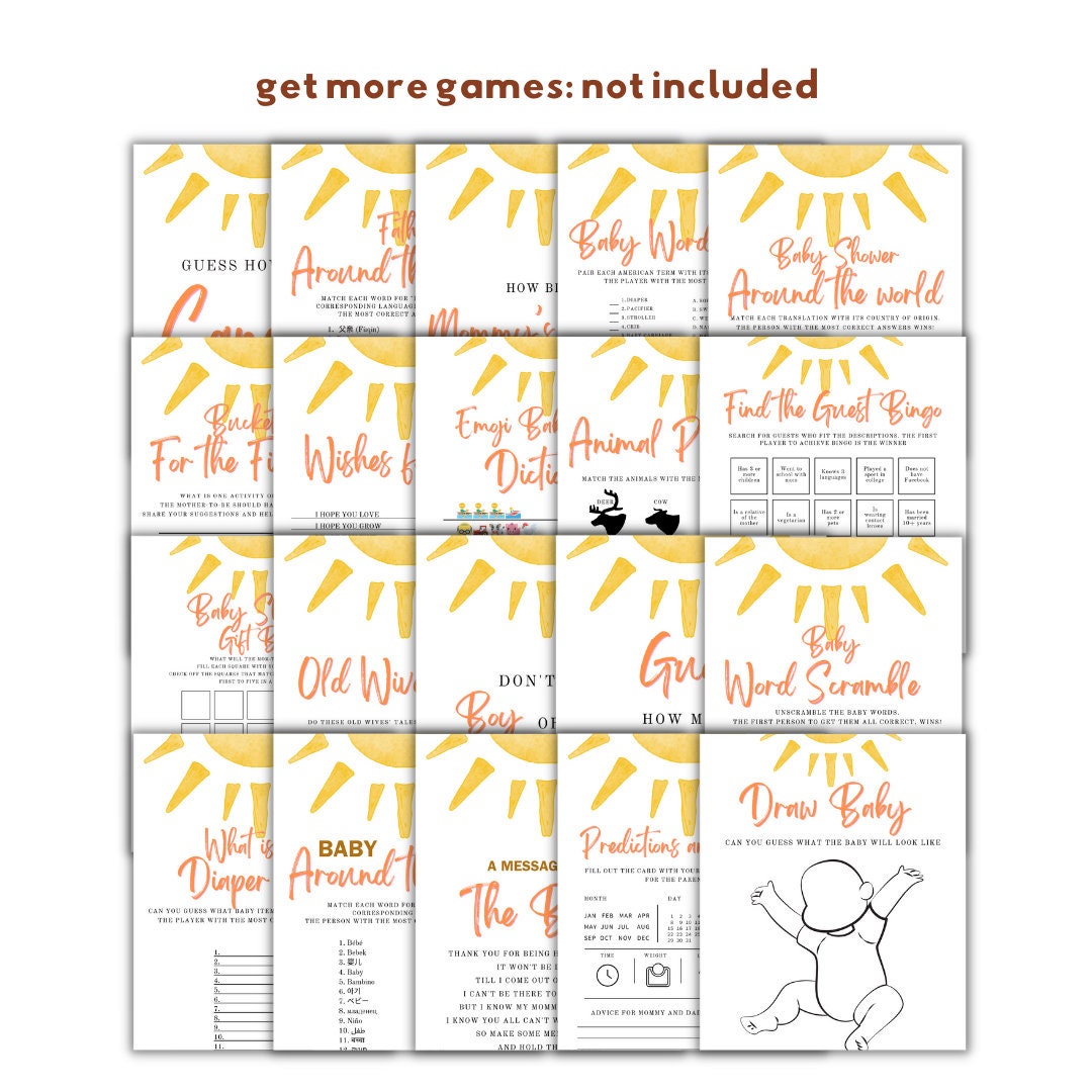 Sunshine Bucket List Baby Shower Game, Boho Here Comes the Son Baby