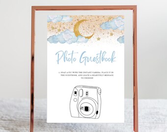 photo guestbook sign, baby shower sign, Over the moon sign, twinkle twinkle baby shower, moon and stars printable sign