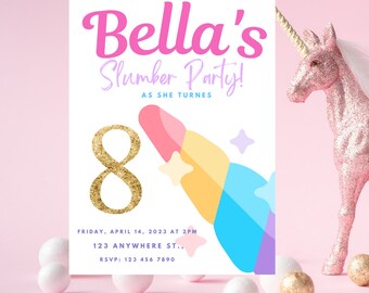 Unicorn Birthday Invitation, Unicorn Birthday Invite, Unicorn Party Invitation, Editable Invitation, Unicorn thank you tag