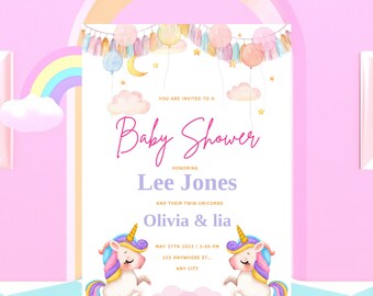 Unicorn Birthday Invitation Unicorn Birthday Invite, Unicorn Party Invitation, Editable Invitation, Unicorn birthday party invite download