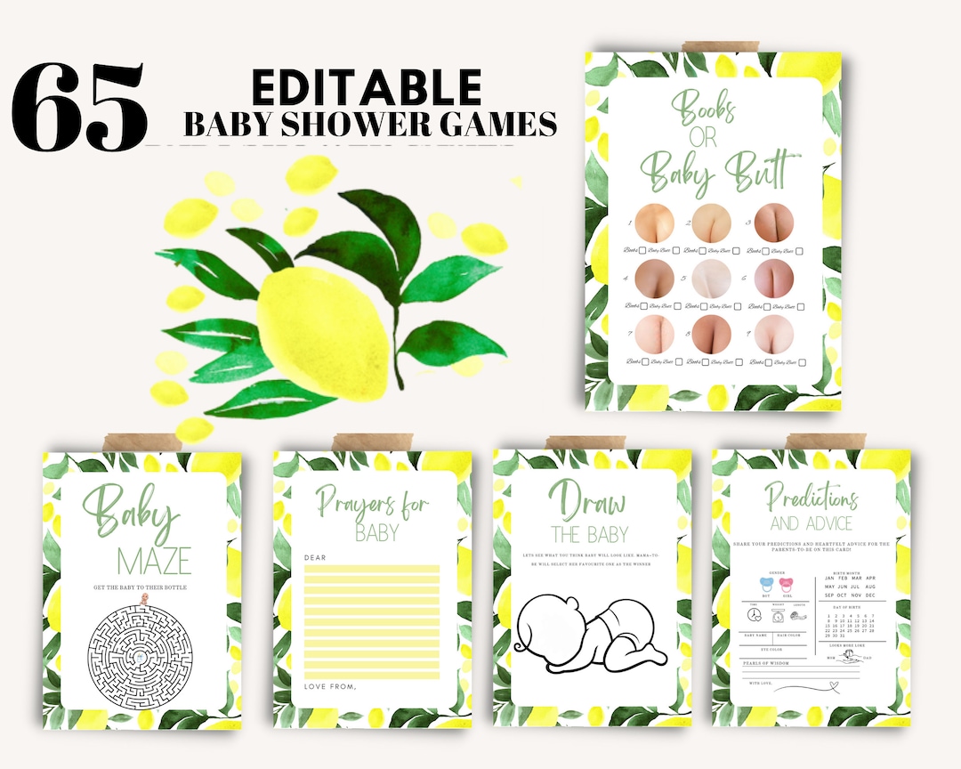 Editable Lemon Baby Shower Game Bundle, Citrus Baby Shower Game, Yellow