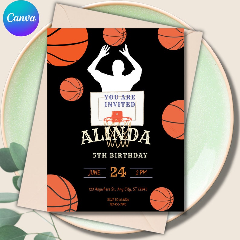 Basketball Birthday Party Invitation Printable Basketball - Etsy