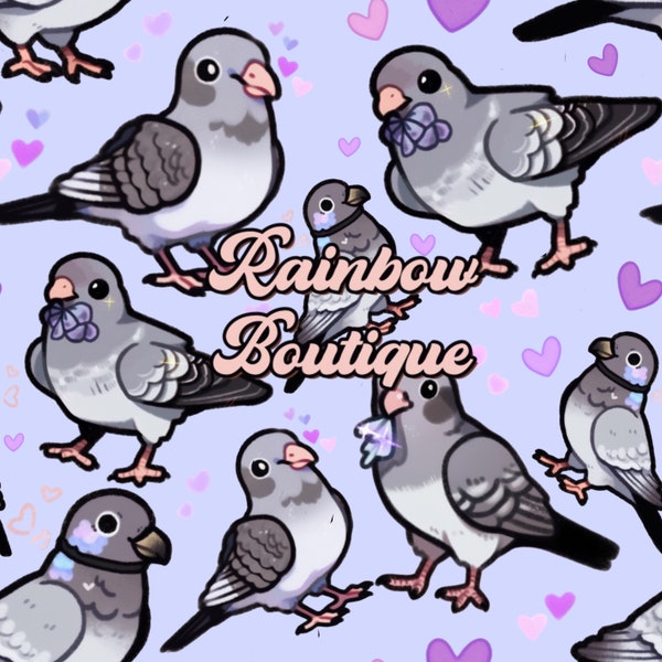 Seamless pattern pigeon, kawaii pigeon fabric design, Baby Girl seamless, repeating pattern Boho, boho pigeon seamless pattern, sheep purple