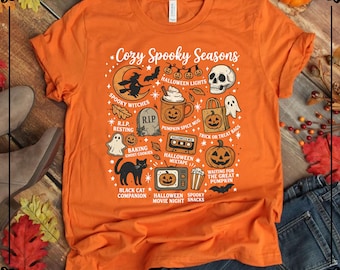 Vintage Halloween Shirt, Cozy Spooky Season Shirts, Retro Women's Halloween Tshirt, Pumpkin Witch Tee