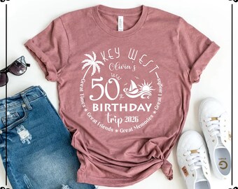 Custom 50th Birthday Trip Shirt, Birthday Crew Tshirt, Beach Party Vacation Tee, Hello 50