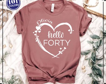 Hello Forty Shirt: Custom 40th Birthday Tee