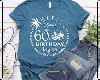 Custom 60th Birthday Trip Shirt, Birthday Crew Tshirt, Beach Party Vacation Tee, Hello 60