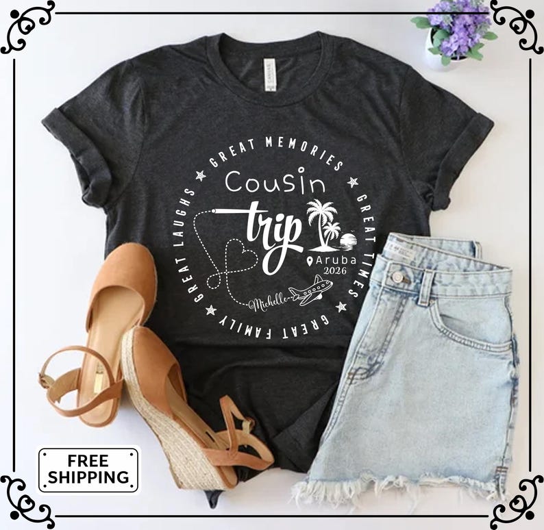 Chemise voyage cousine personnalisée, chemises équipage cousine, t-shirt vacances en famille assorti image 1