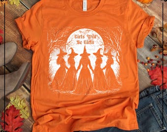 Vintage Girls Will Be Girls Witch Shirt, Halloween Coven T-shirt, Retro Full Moon Tee