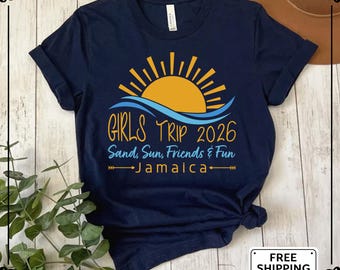 Girls Trip 2026 T-Shirt, Custom Beach Vacation Shirt, Group Summer Tee,  Retro Sunset Shirt
