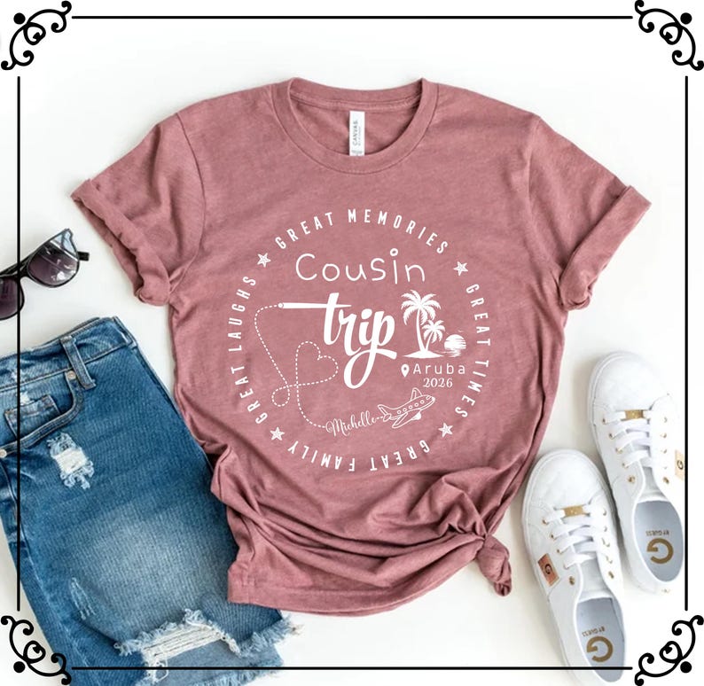 Chemise voyage cousine personnalisée, chemises équipage cousine, t-shirt vacances en famille assorti image 2