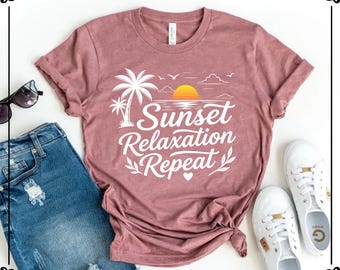 Sunset Relaxation T-Shirt, Beach Shirts For Women, Summer Vacation Shirts, Bachelorette Trip Shirt