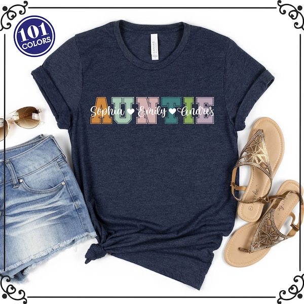 Custom Auntie Shirt, Aunt Shirt, Christmas Gift, Personalized Aunt Shirt, Auntie Birthday Gift, Aunt Shirt With Kids Names, New Auntie Shirt