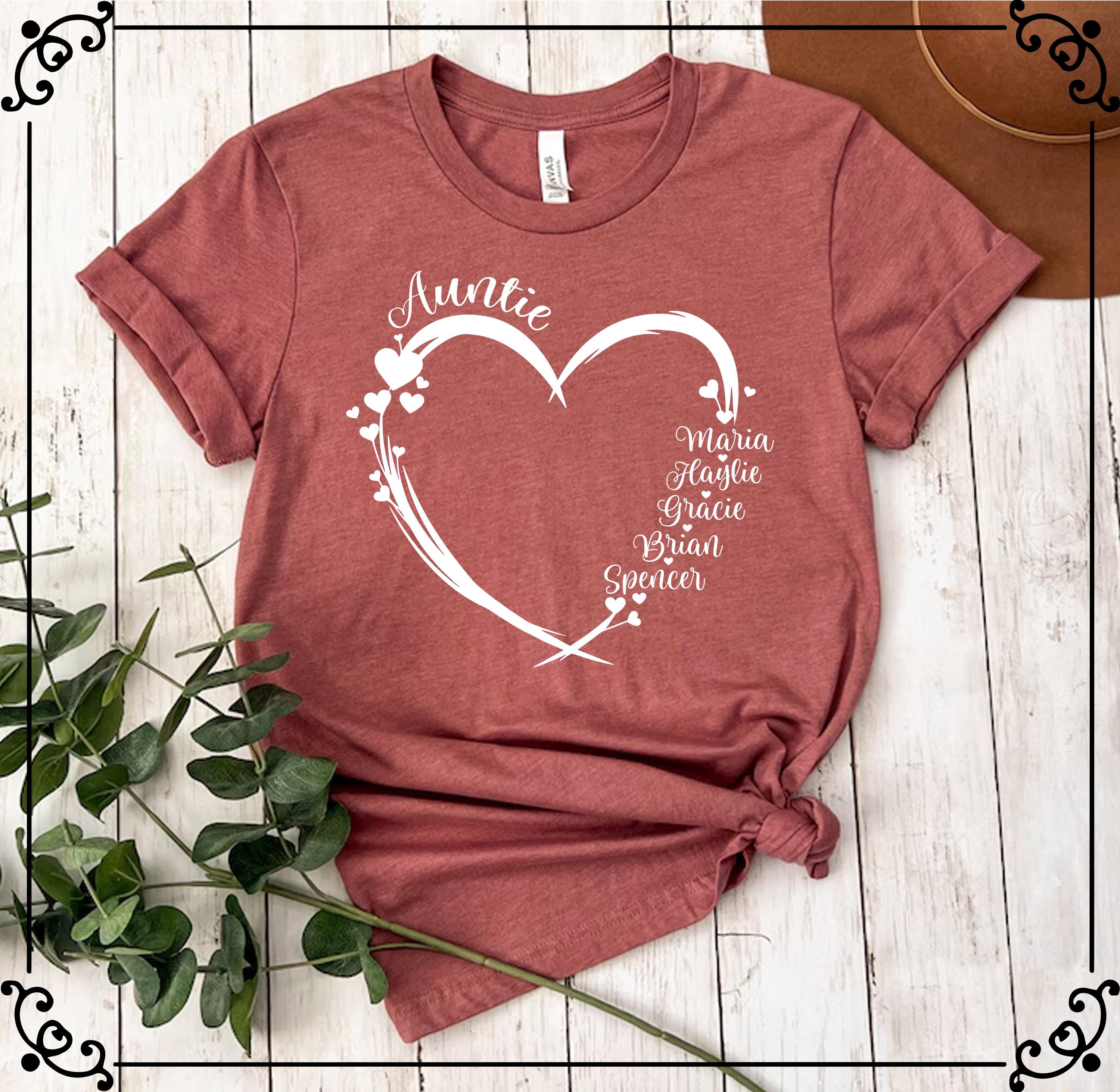Personalized Auntie Heart Shirt: Custom Niece/Nephew Names
