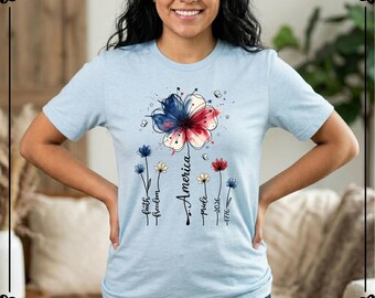USA 250th Anniversary Floral Shirt, Patriotic Wildflower Tee, America 250 Years Freedom Tshirt