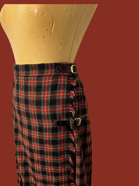 Plaid A-Line Midi Pleated Skirt - image 3