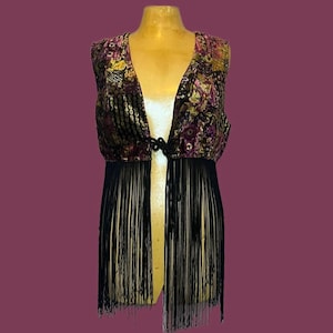 Chaleco de terciopelo vintage con flecos, estilo bohemio, estilo gótico occidental para festivales, talla mediana