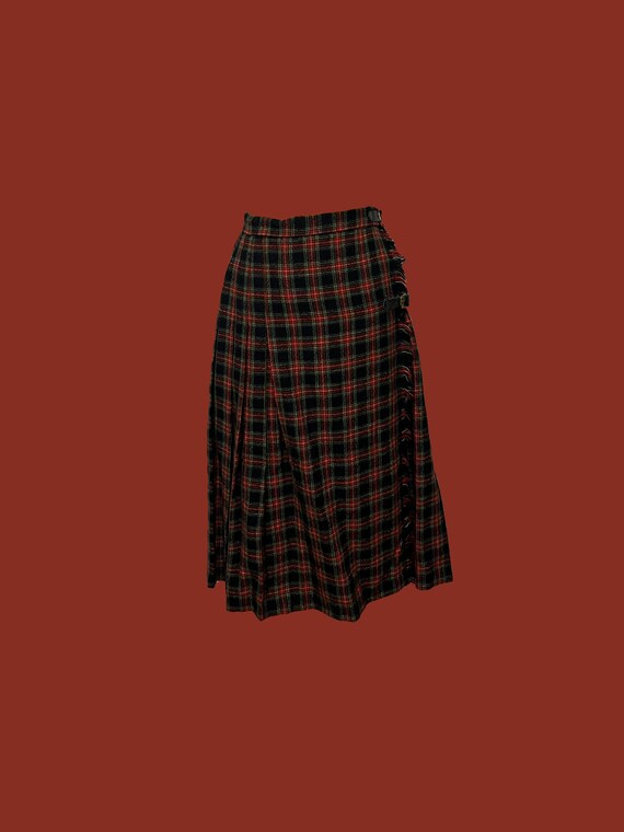 Plaid A-Line Midi Pleated Skirt - image 1
