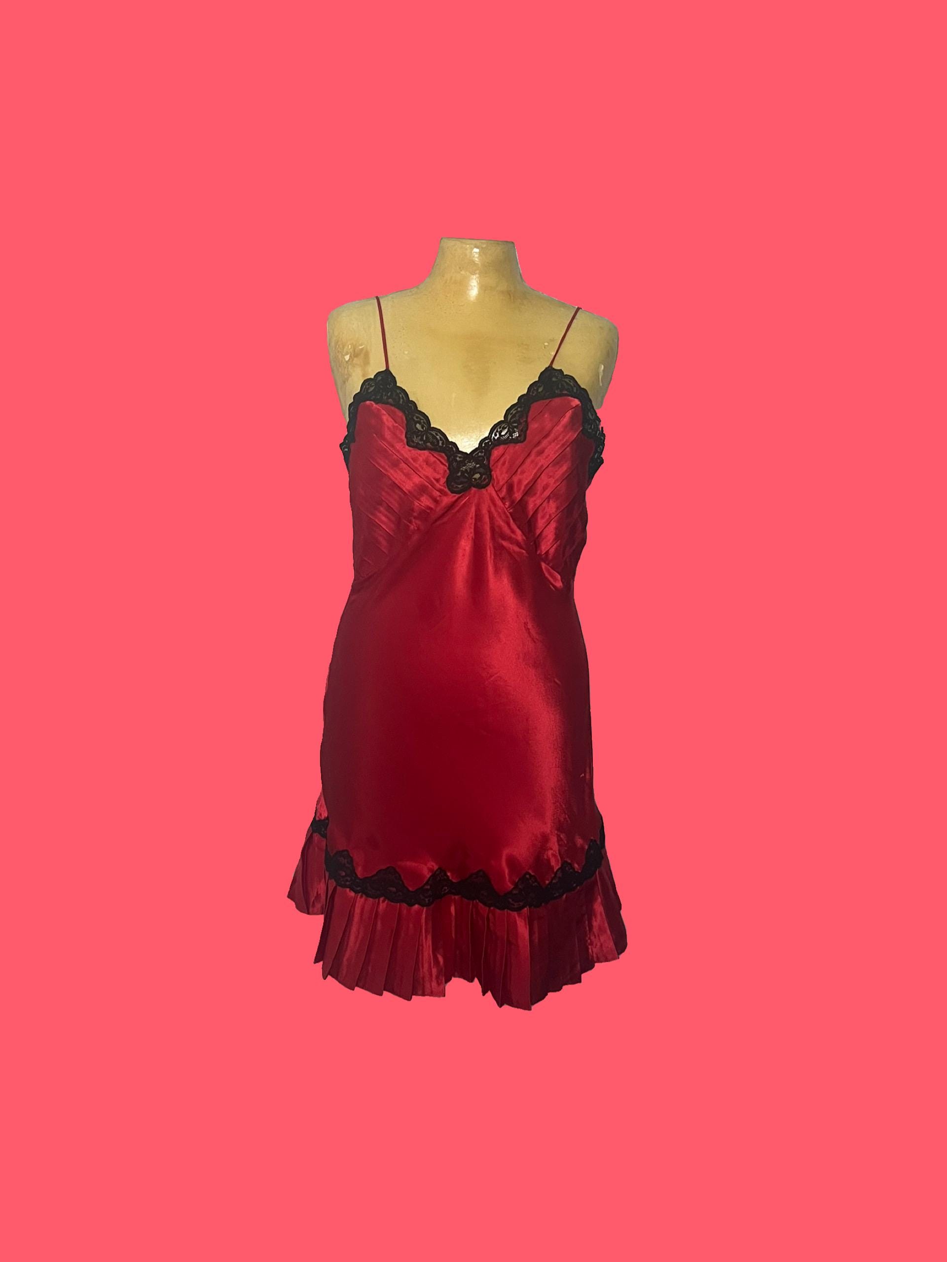 Y2K Gold Label Victoria's Secret Slip Dress | Red Lace Vintage, Size Small  - Etsy
