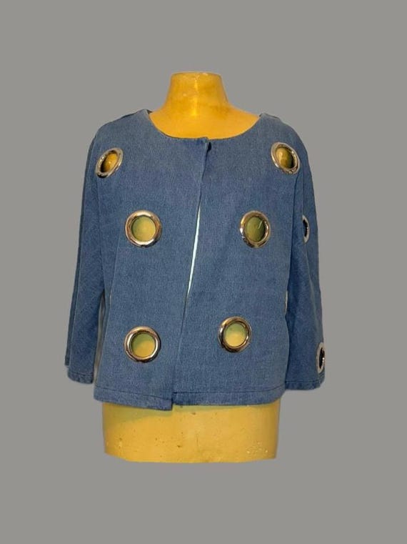 Avant Garde Denim Jacket | Grommet Detail, Size Small