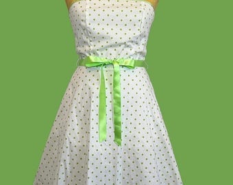 Y2K Polka Dot Mini Dress | Vintage Nylon Fit & Flare, Size Small