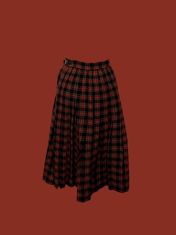 Plaid A-Line Midi Pleated Skirt - image 2