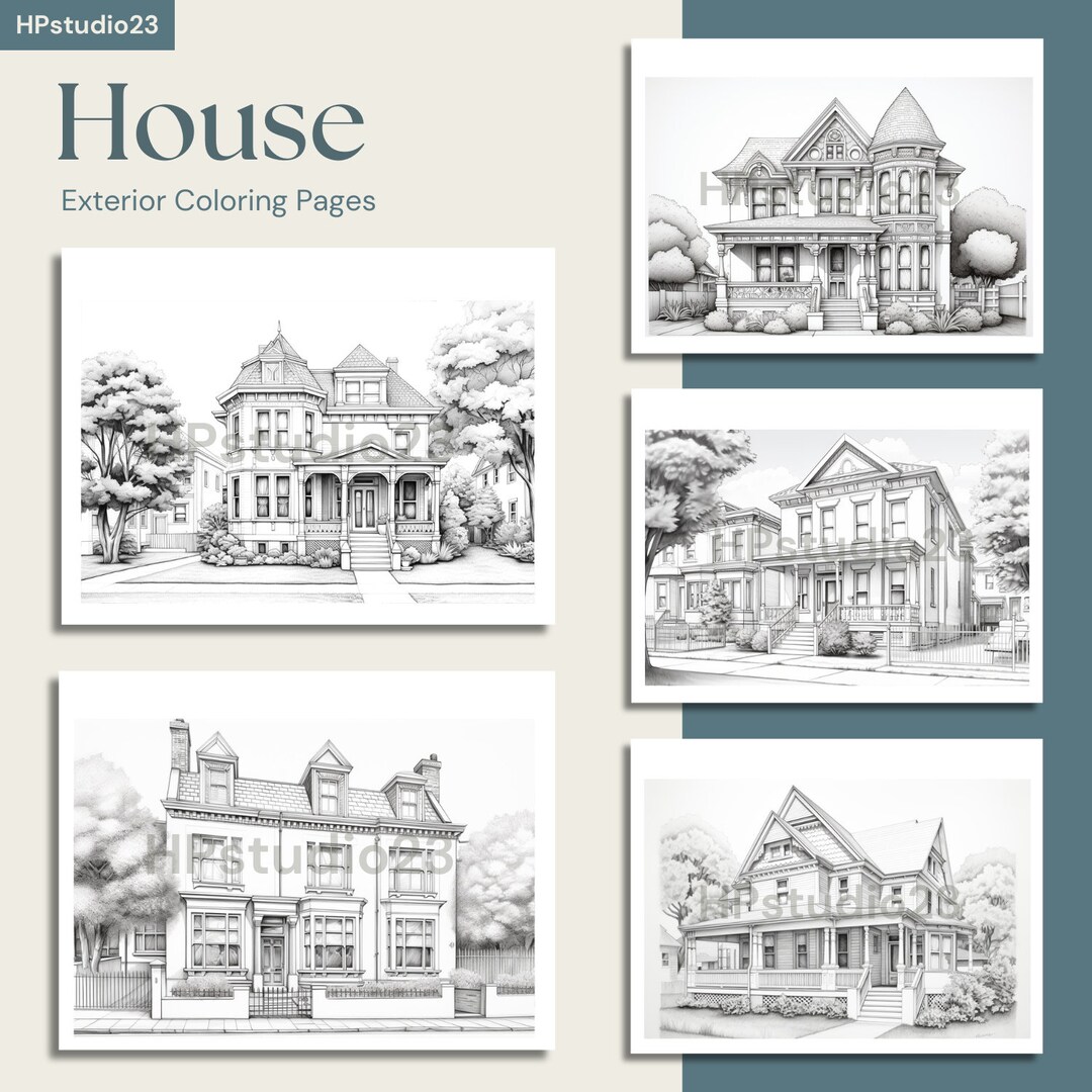 5 Houes Exterior Coloring Page Printable PDF With 5 Pages Instantly ...