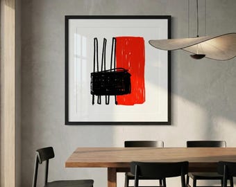 Red & Black Abstract Art Print: Oil Pastel Lines (Digital Download)