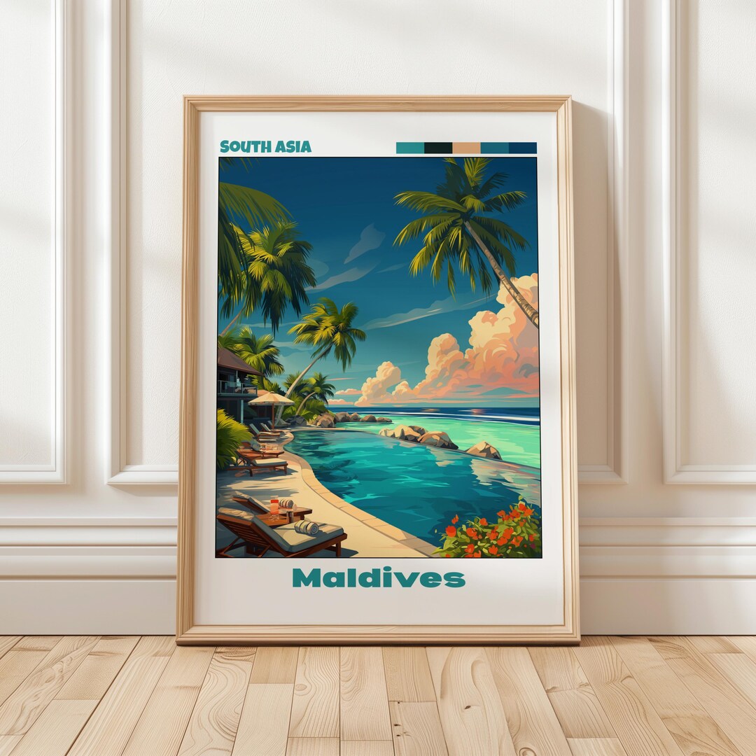 Maldives Travel Poster - Asia Wall Art - Travel Print - Gift for Travel ...