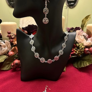Beautiful, Unique, one of a kind, homemade Jewelry set. Tibetan Alloy Antique round Filigree Charms and Matching dangling earrings