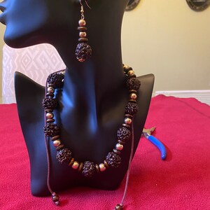 Unique Filagree Dark Brown Wood Beaded set
