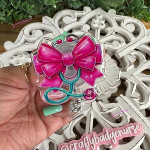 Coquette Bow Badge Reel, nurse badge reels, teacher badge reels, nurses week Badges, Dental Assistant badge reels,pink bow badge reel,RN
