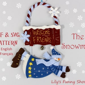 Felt Snowman-PDF Pattern & SVG-Christmas door decor-Plush sewing pattern-Christmas Ornament