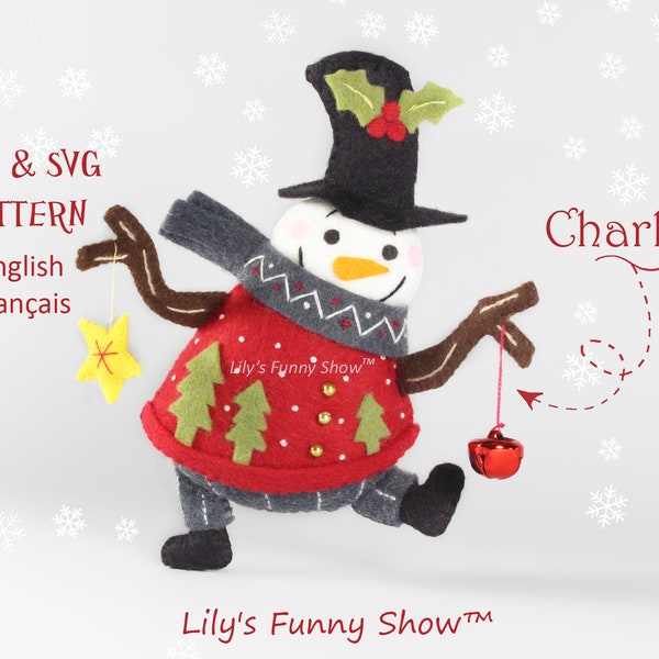 Felt Snowman-PDF Pattern & SVG-Plush sewing pattern-Christmas Ornament-Felt Mobile