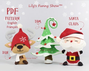 Felt Santa Claus, the  Christmas Deer, Christmas Tree -PDF Pattern & SVG-Plush sewing pattern-Christmas Ornament