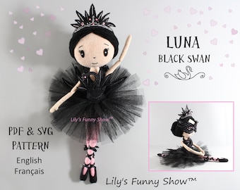 Felt Ballerina-PDF Pattern &SVG-Plush Sewing Pattern-Black Swan dancer