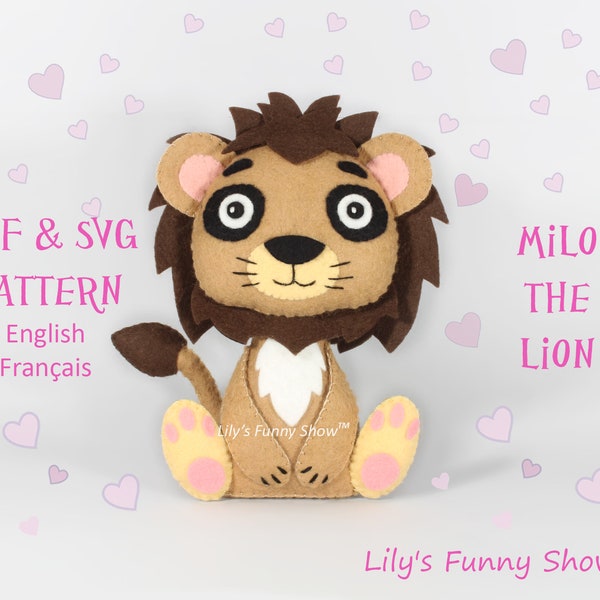 Lion en feutrine-Patron PDF-Patron de peluche à coudre