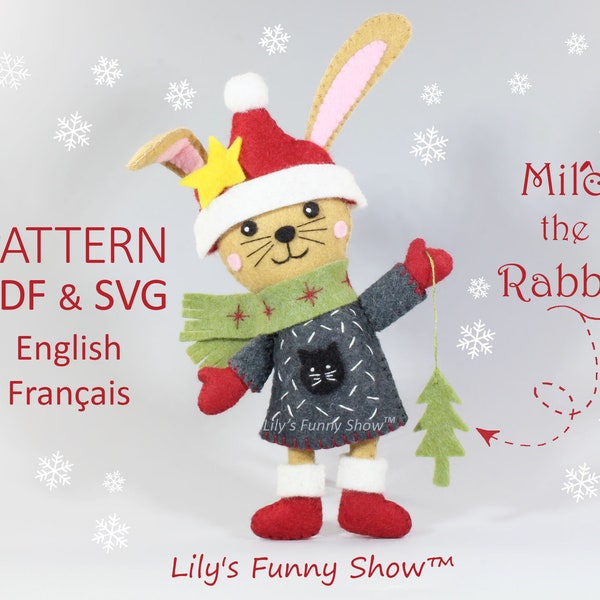 Lapin en feutrine-Patron PDF & SVG-Patron de peluche à coudre-Ornement de Noël