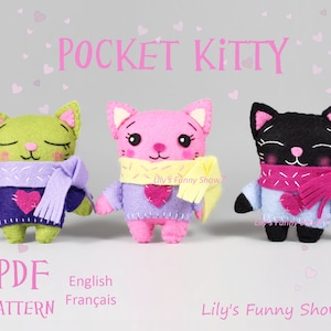 Felt Pocket Kitty-PDF Pattern & SVG-Plush sewing pattern