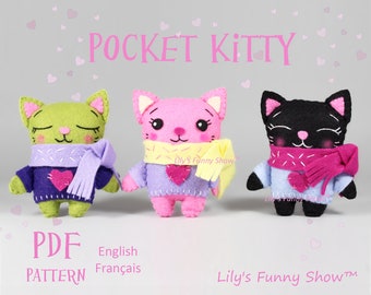 Felt Pocket Kitty-PDF Pattern & SVG-Plush sewing pattern