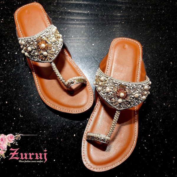 Silver Womens kolhapuri chappal |Handcrafted Summer shoes,  Indian style , Slip Ons Sandals, Women Sandals, Flats,Ethnic Sandals,Flip Flops