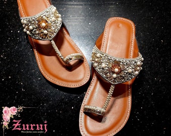 Silver Womens kolhapuri chappal |Handcrafted Summer shoes,  Indian style , Slip Ons Sandals, Women Sandals, Flats,Ethnic Sandals,Flip Flops