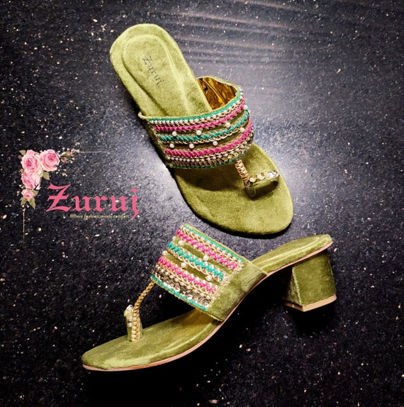 Indian Bridal Low Heels Women's Sandals for Bride Traditional Partywear  Shoes | eBay