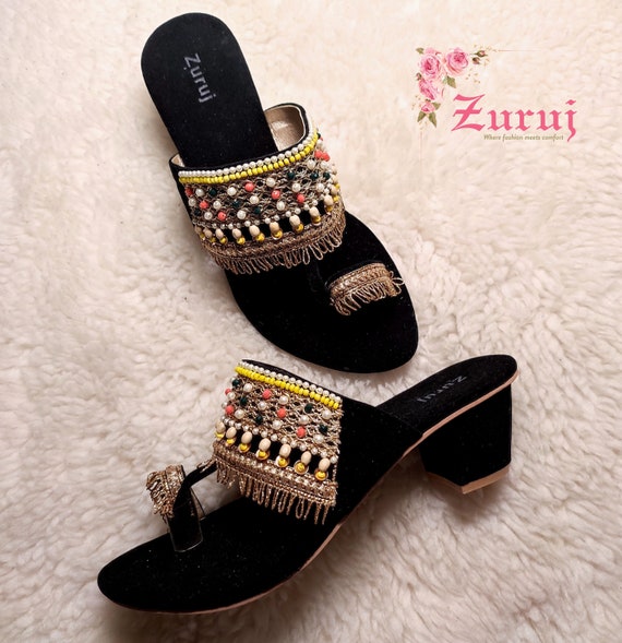 Buy Black Womens Kolhapuri Chappal handcrafted Summer Shoes, Indian Style , Heels  Sandals, Women Sandals, Flats,ethnic Sandals,flip Flops Online in India -  Etsy