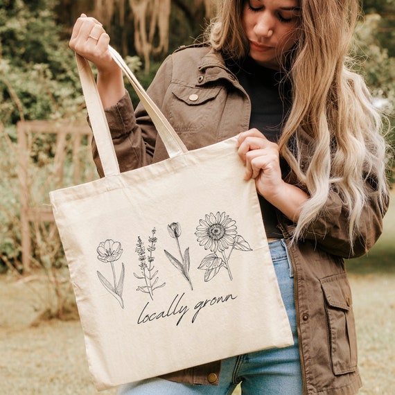 Locally Grown Canvas Tote Bag Locally Grown Reusable Grocery Bag Canvas Reusable Locally Grown Tote Cute Grocery Sack Reusable Bag Canvas Etsy