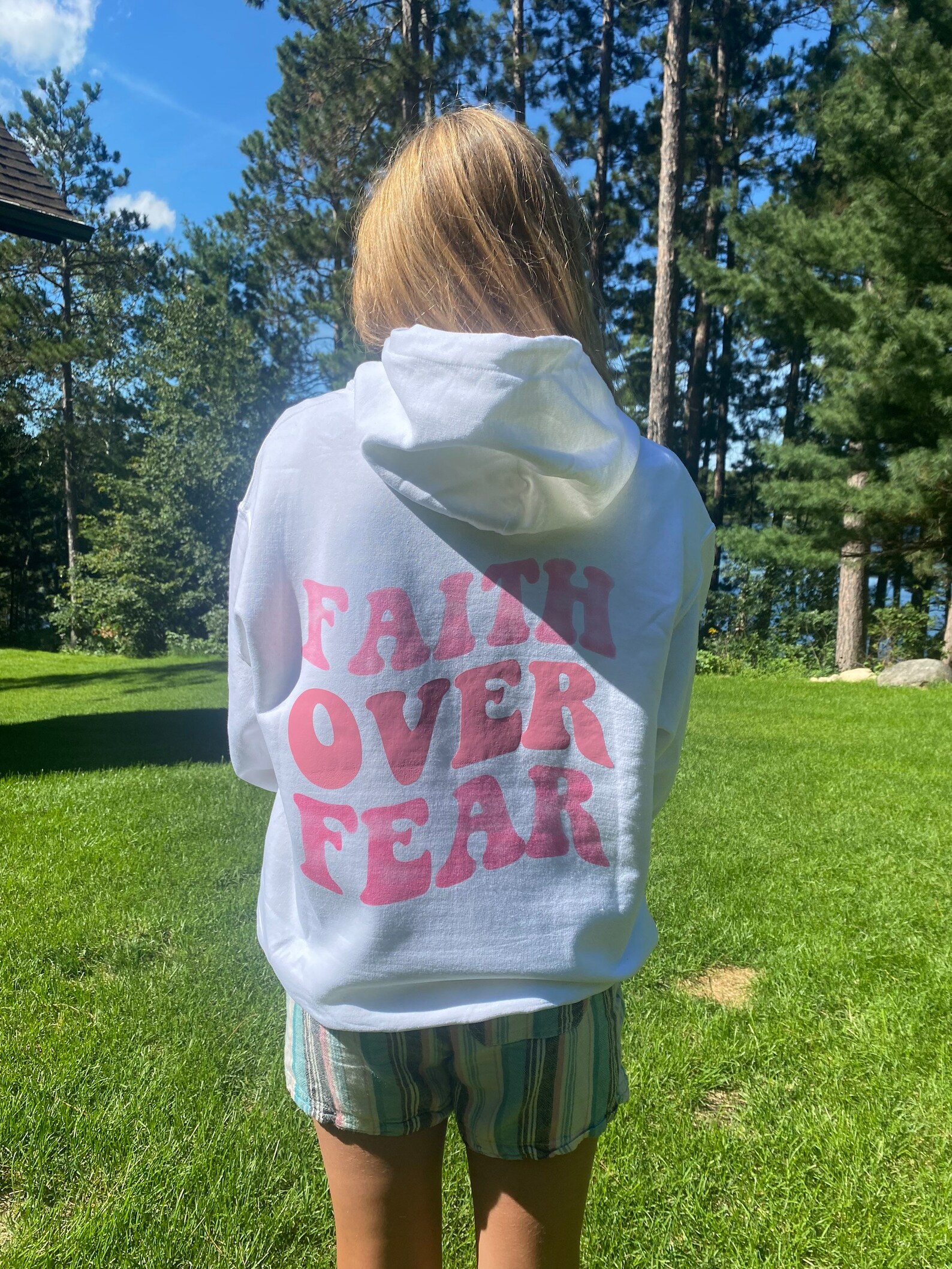 Preppy Faith Over Fear Pink Hoodie, Trendy Sweatshirt, Preppy, Pink