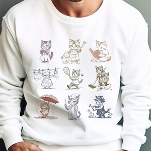 Vintage 90s Tattoo Cat Shirt Swe, Retro Kitten Cute Shirt, Cat Lovers Gift, Cats Playing Unisex Relaxed Adult Graphic Tee, Funny Weird Gifts