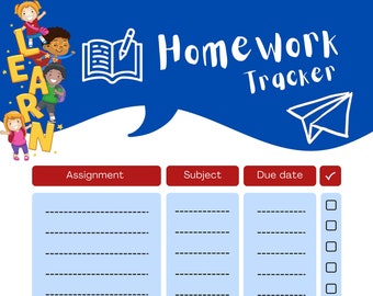 Children Assignment Tracker, Downloadable Children Homework Tracker, Printable Children Homework Tracker, Children Assignment Tracker PDF