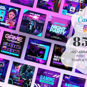 NEON Instagram Post Template, Neon IG Templates, Neon Feed Instagram, Gaming Instagram, IG Game Template, Gamer Social Media, Fitness Gym